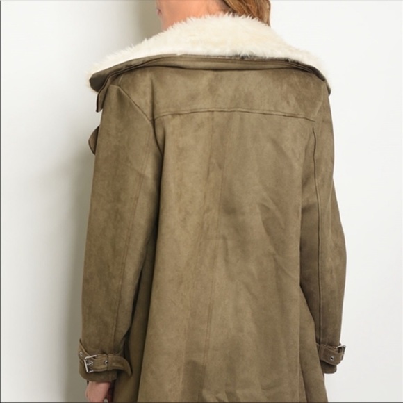 LAST ONE Vegan Suede Trench Coat w Fur trim - Picture 5 of 8
